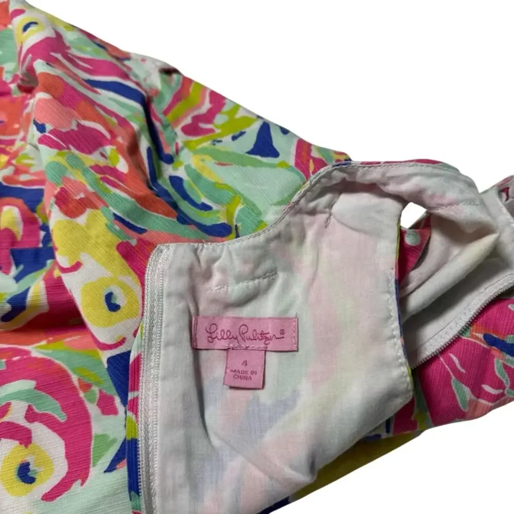 Lilly Pulitzer Girls Little Lilly Classic Shift Floral Lace Trim Dress Size 4